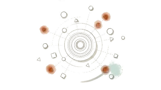 Illustration abstraite : formes géométriques dispersées représentant l'attention